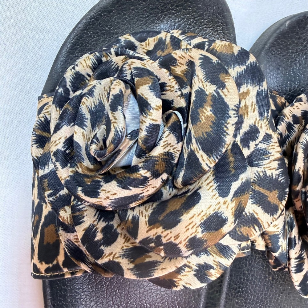 Refresh Womens Leopard Print Rose Slide Sandals Black Tan Animal Print Size 9 - Picture 3 of 7
